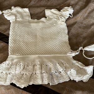 Milly Crocheted White Ruffle Top with Tassels XS